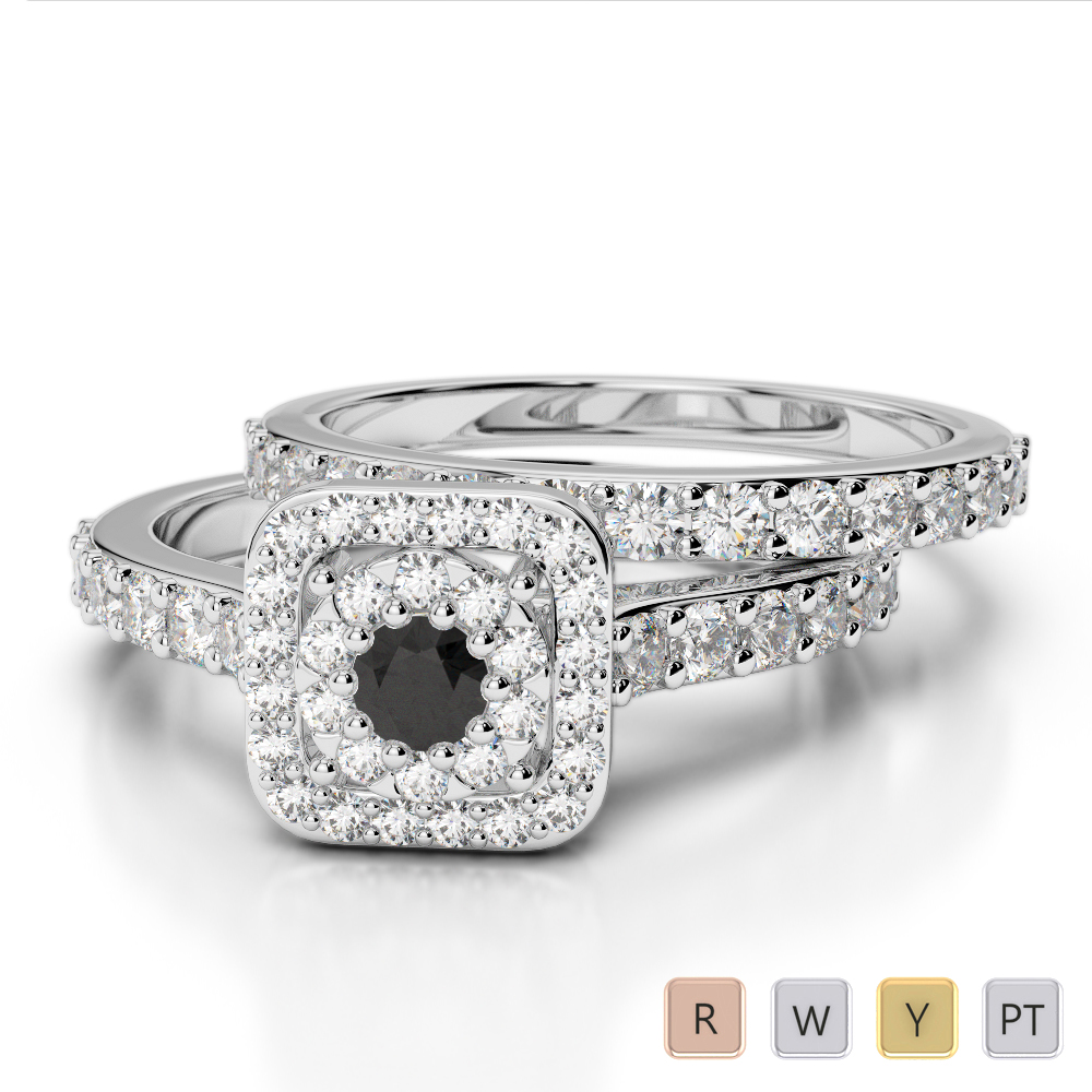 Gold / Platinum Round cut Black Diamond with Diamond Bridal Set Ring AGDR-1246