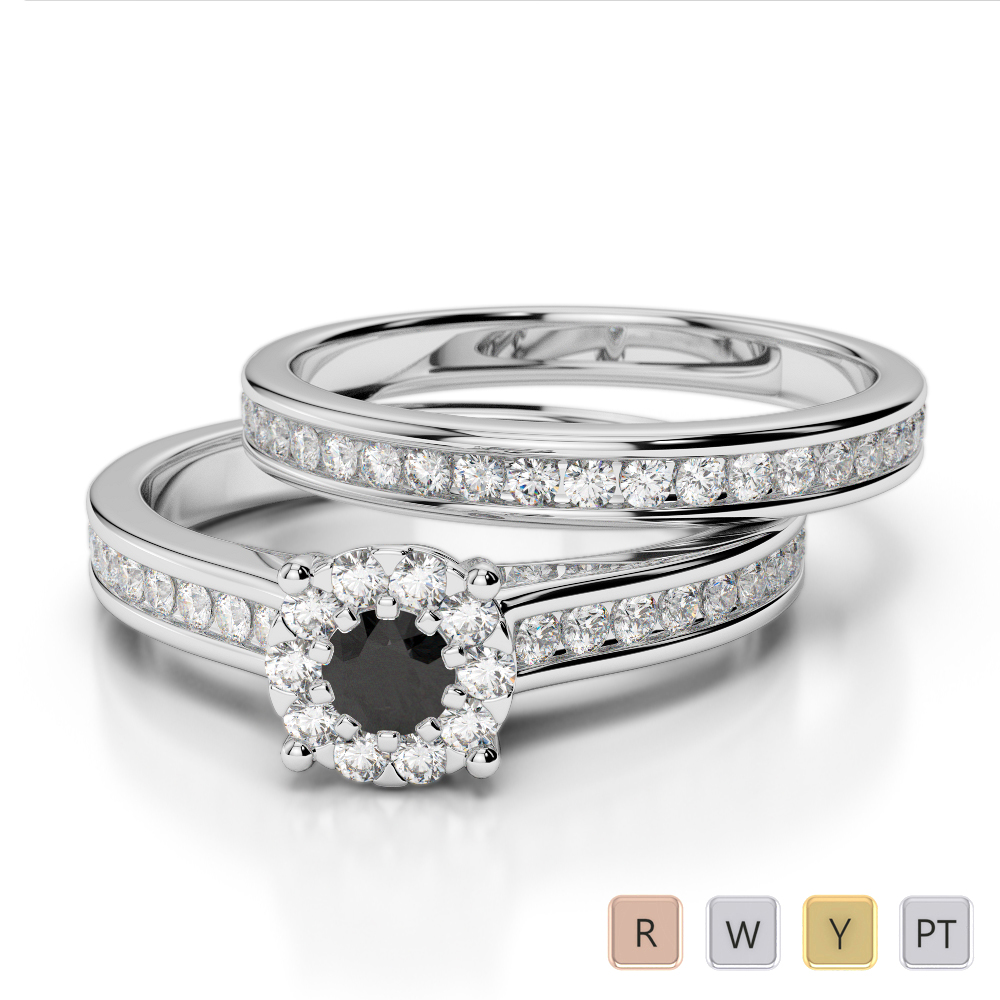 Gold / Platinum Round cut Black Diamond with Diamond Bridal Set Ring AGDR-1339