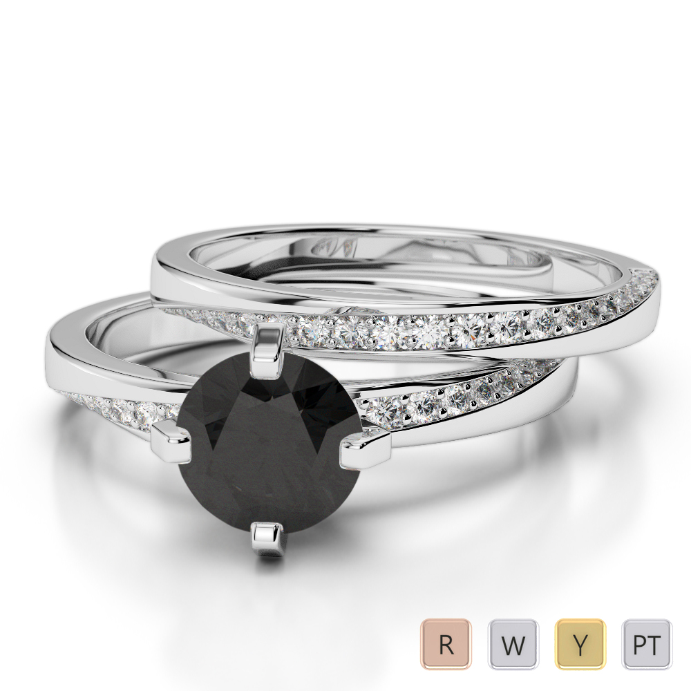 Gold / Platinum Round cut Black Diamond with Diamond Bridal Set Ring AGDR-2001