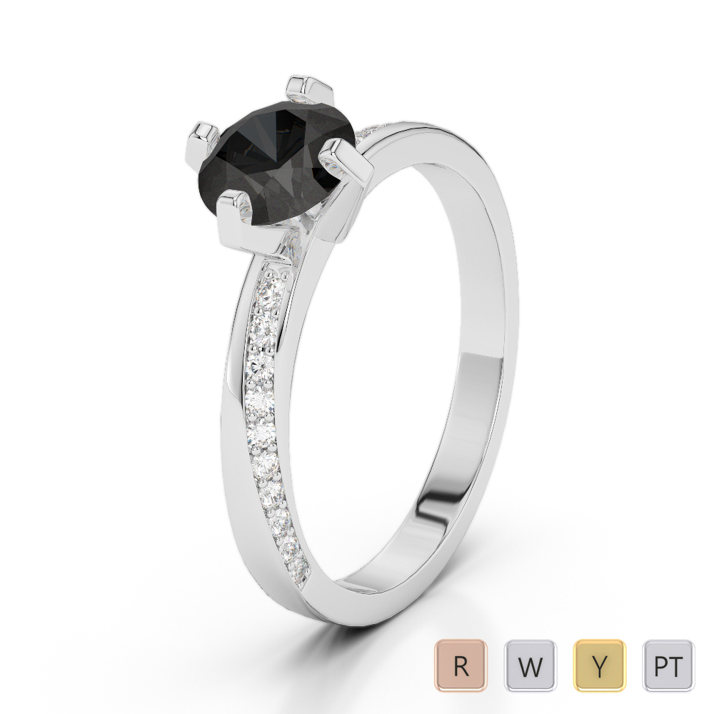 Gold / Platinum Round Cut Black Diamond with Diamond Engagement Ring AGDR-2002