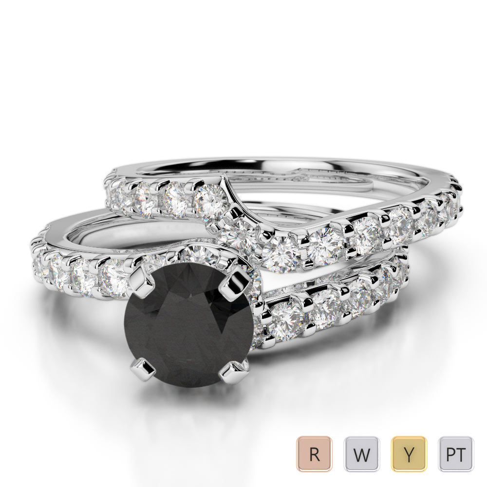 Gold / Platinum Round cut Black Diamond with Diamond Bridal Set Ring AGDR-2003