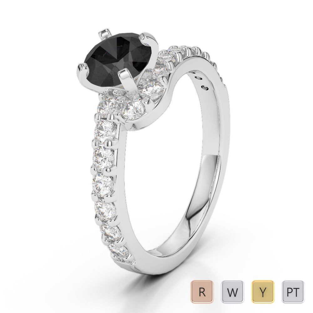 Gold / Platinum Round Cut Black Diamond with Diamond Engagement Ring AGDR-2004
