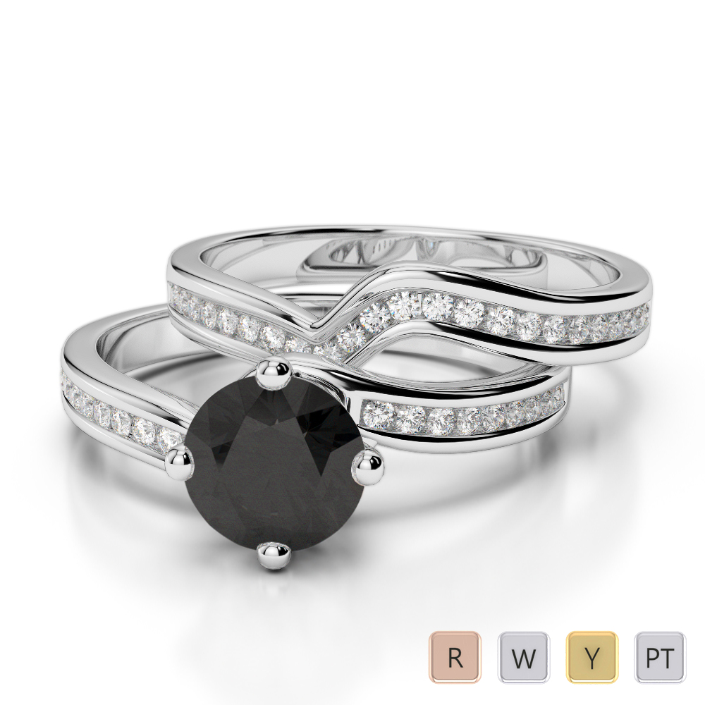 Gold / Platinum Round cut Black Diamond with Diamond Bridal Set Ring AGDR-2005