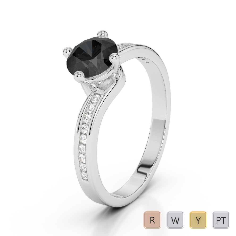 Gold / Platinum Round Cut Black Diamond with Diamond Engagement Ring AGDR-2006