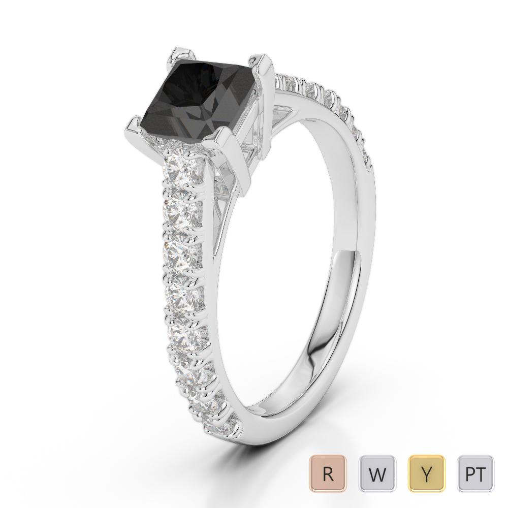 Gold / Platinum Round and Princess Cut Black Diamond with Diamond Engagement Ring AGDR-2008