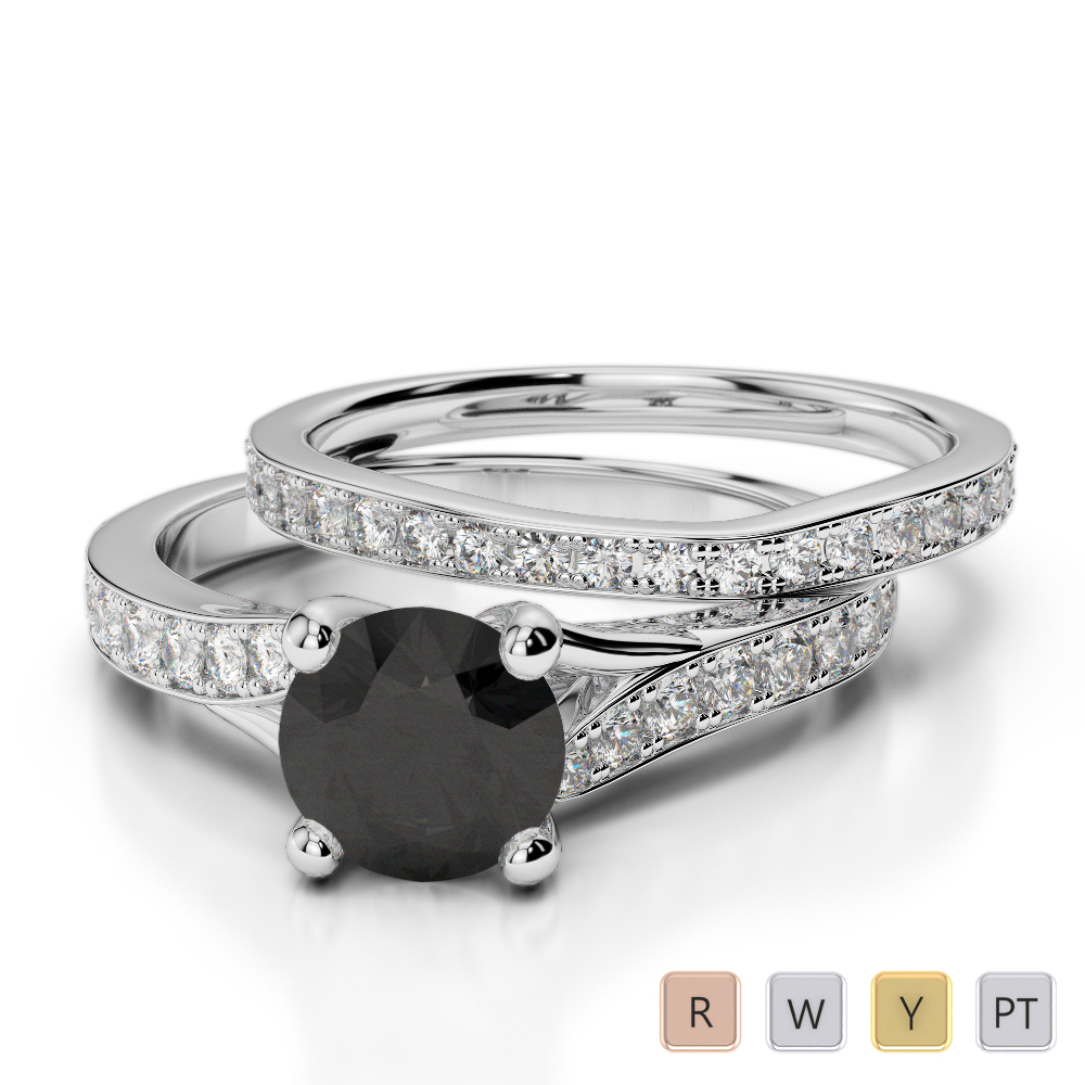Gold / Platinum Round cut Black Diamond with Diamond Bridal Set Ring AGDR-2011
