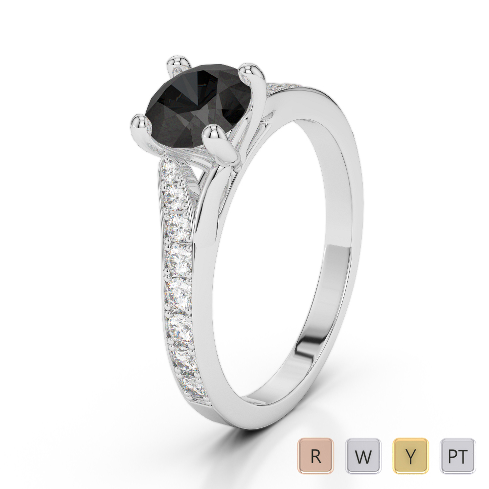 Gold / Platinum Round Cut Black Diamond with Diamond Engagement Ring AGDR-2012