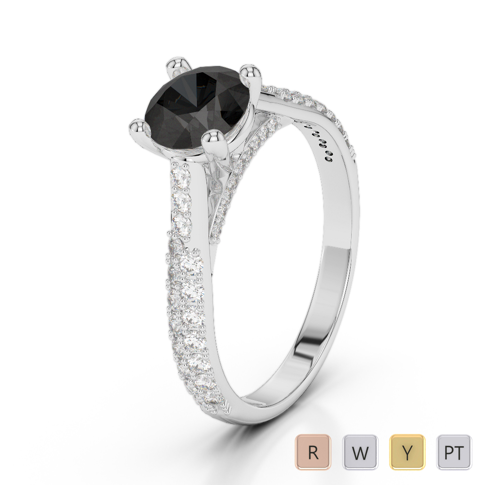 Gold / Platinum Round Cut Black Diamond with Diamond Engagement Ring AGDR-2014