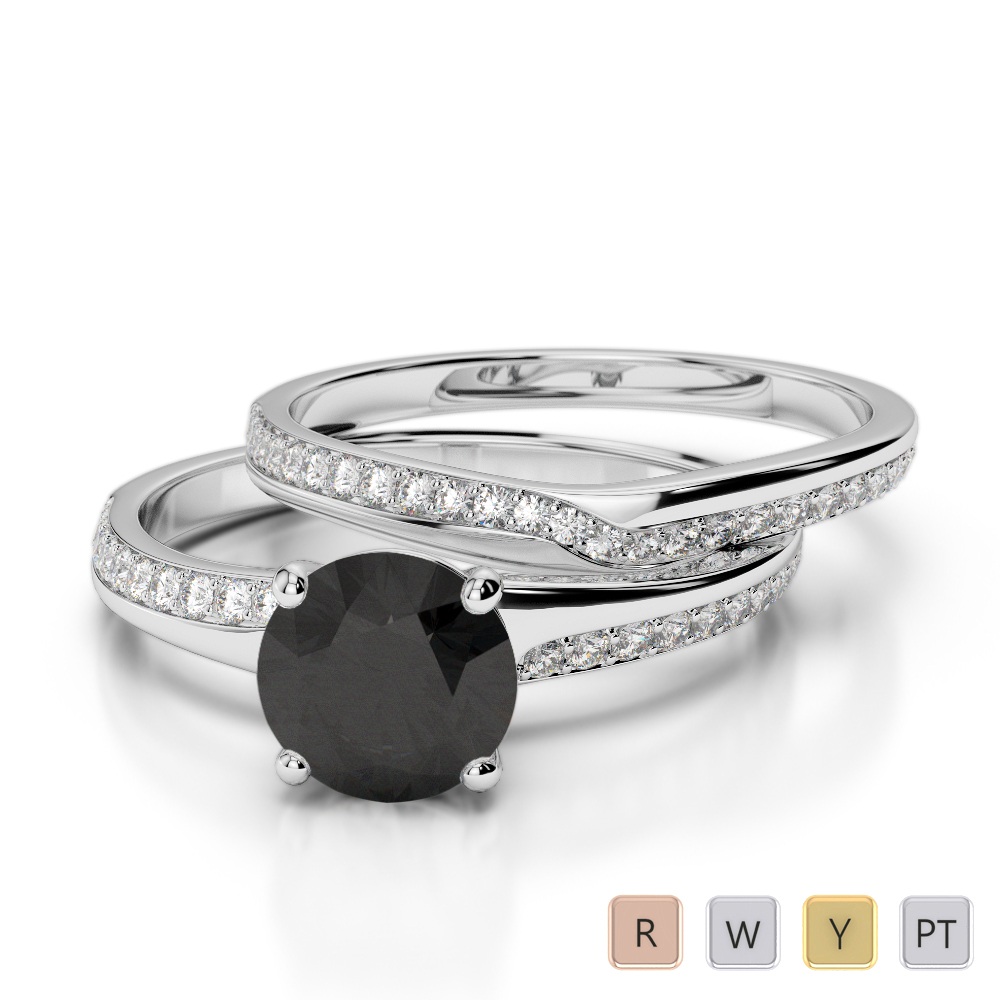 Gold / Platinum Round cut Black Diamond with Diamond Bridal Set Ring AGDR-2015