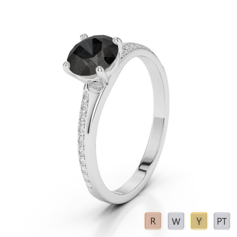 Gold / Platinum Round Cut Black Diamond with Diamond Engagement Ring AGDR-2016