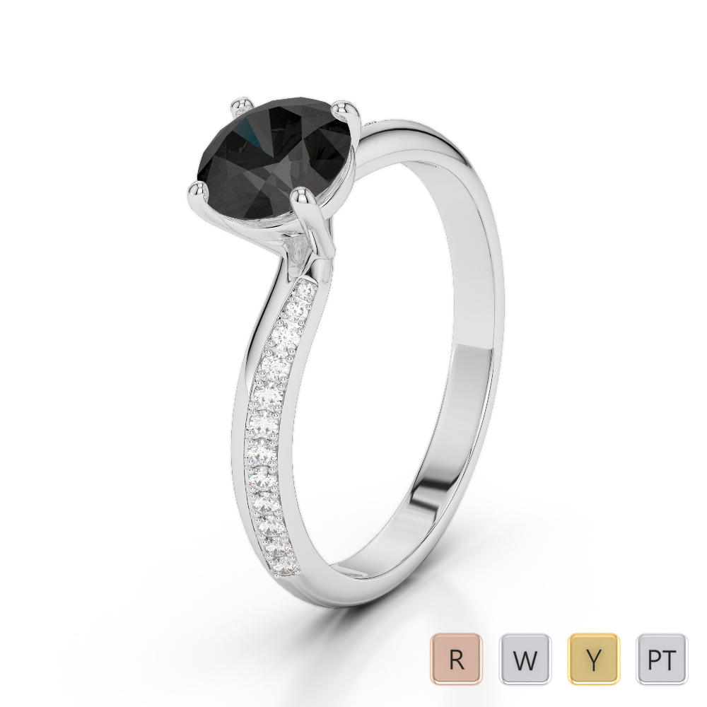 Gold / Platinum Round Cut Black Diamond with Diamond Engagement Ring AGDR-2018