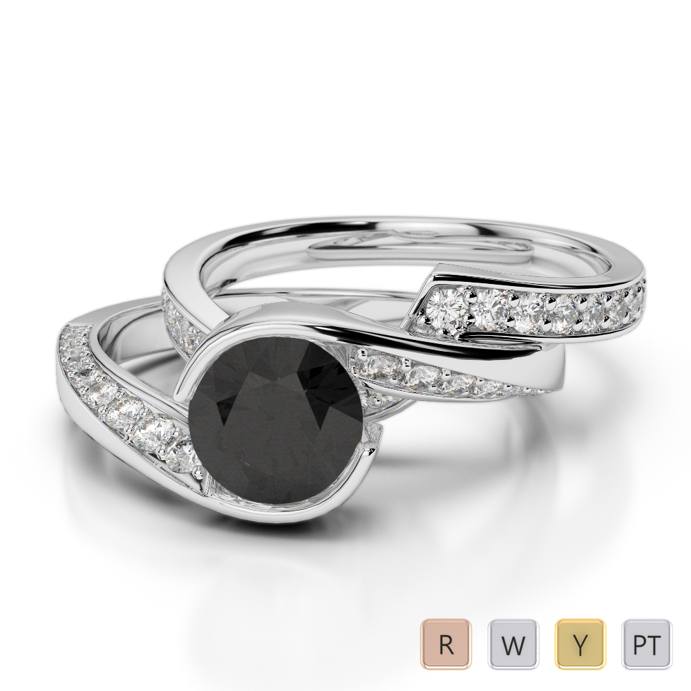Gold / Platinum Round cut Black Diamond with Diamond Bridal Set Ring AGDR-2019