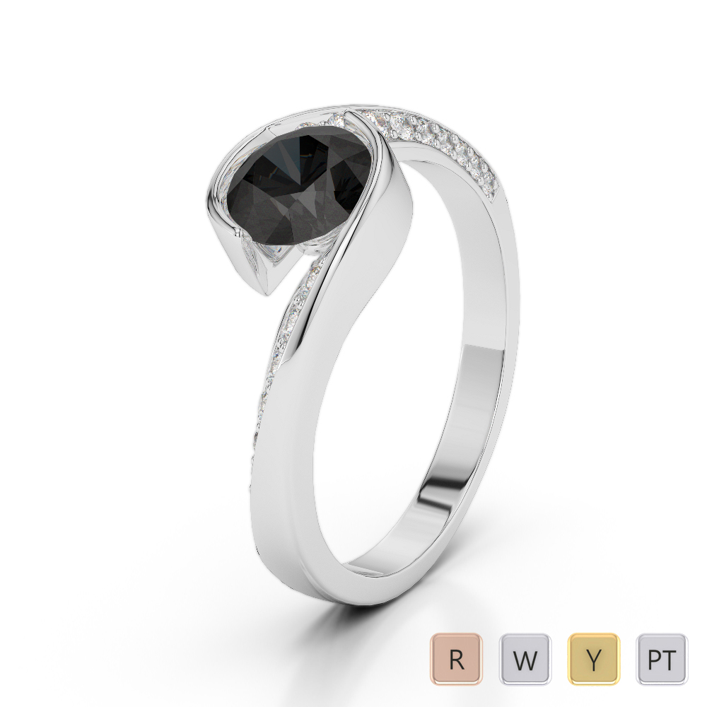 Gold / Platinum Round Cut Black Diamond with Diamond Engagement Ring AGDR-2020