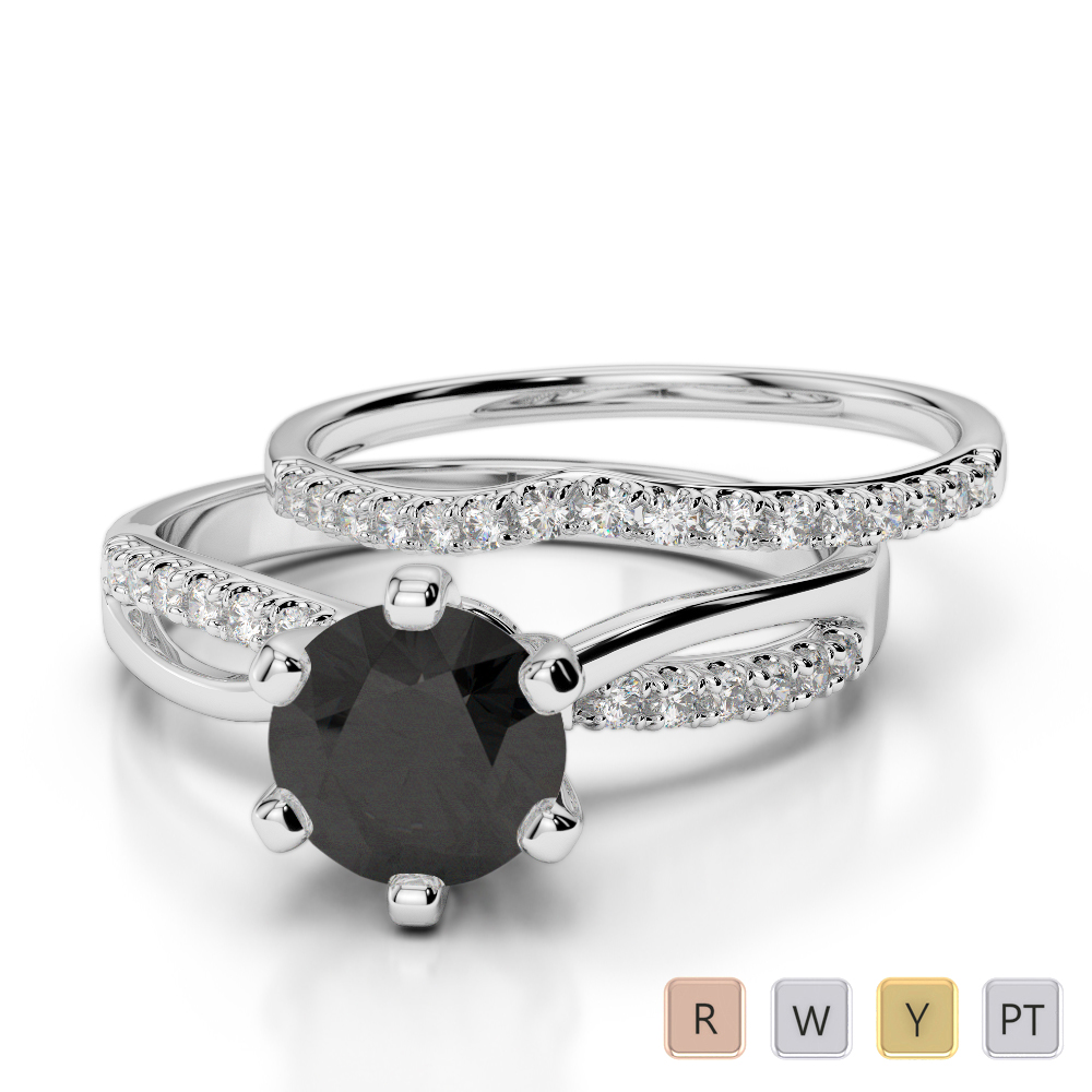 Gold / Platinum Round cut Black Diamond with Diamond Bridal Set Ring AGDR-2021