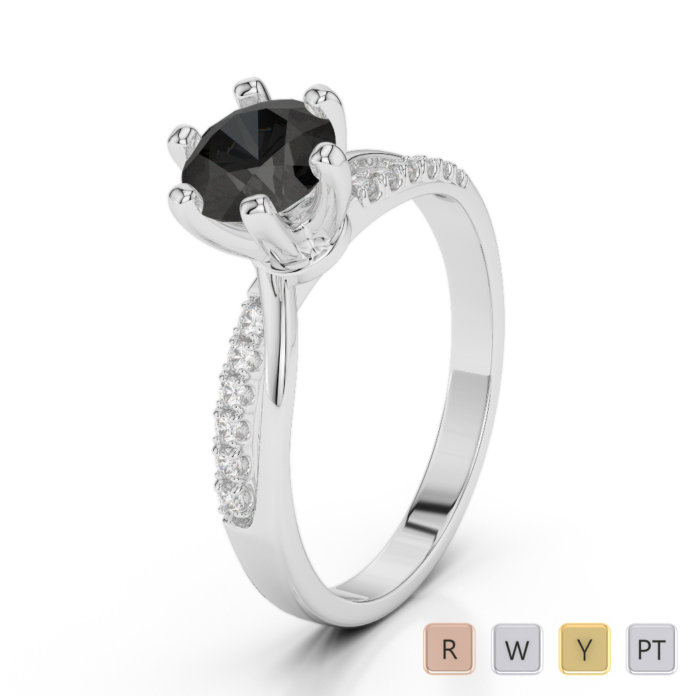 Gold / Platinum Round Cut Black Diamond with Diamond Engagement Ring AGDR-2022