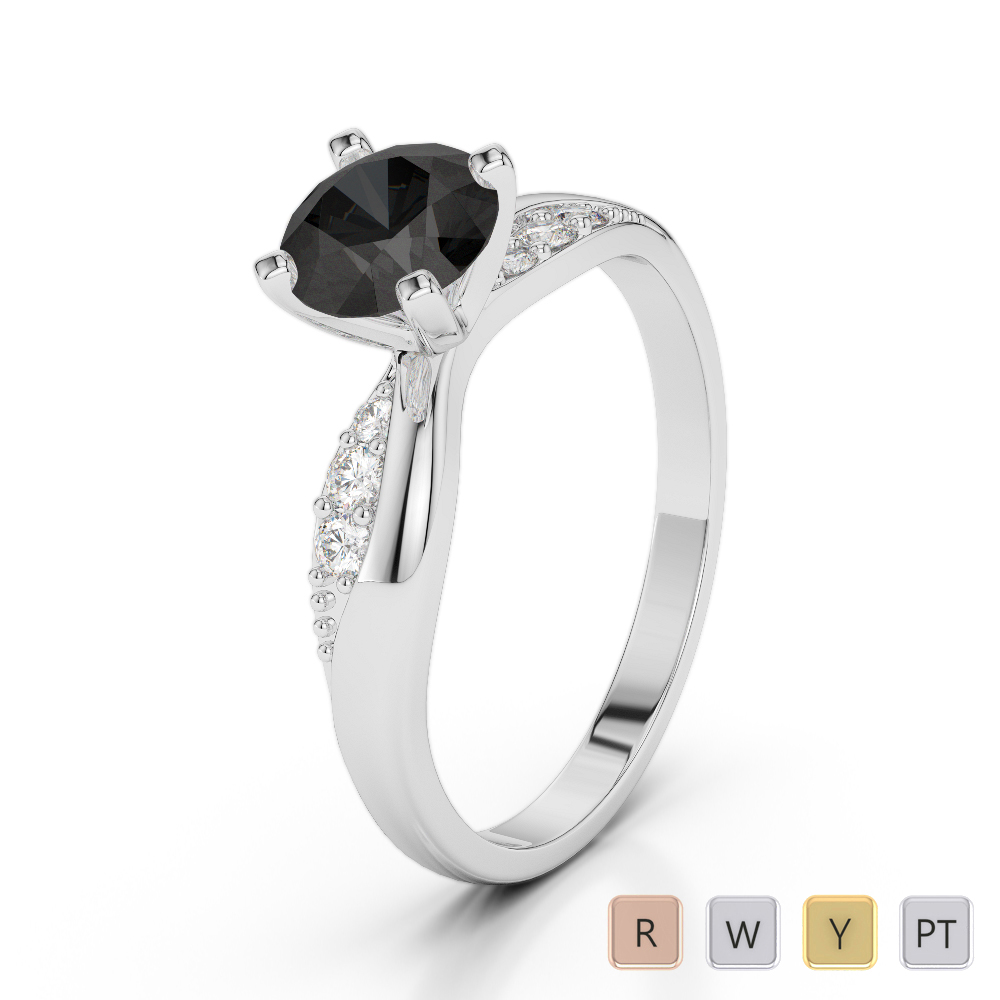 Gold / Platinum Round Cut Black Diamond with Diamond Engagement Ring AGDR-2024