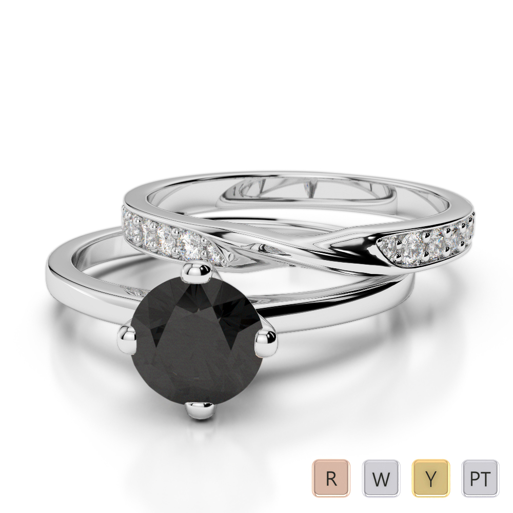 Gold / Platinum Round cut Black Diamond with Diamond Bridal Set Ring AGDR-2027