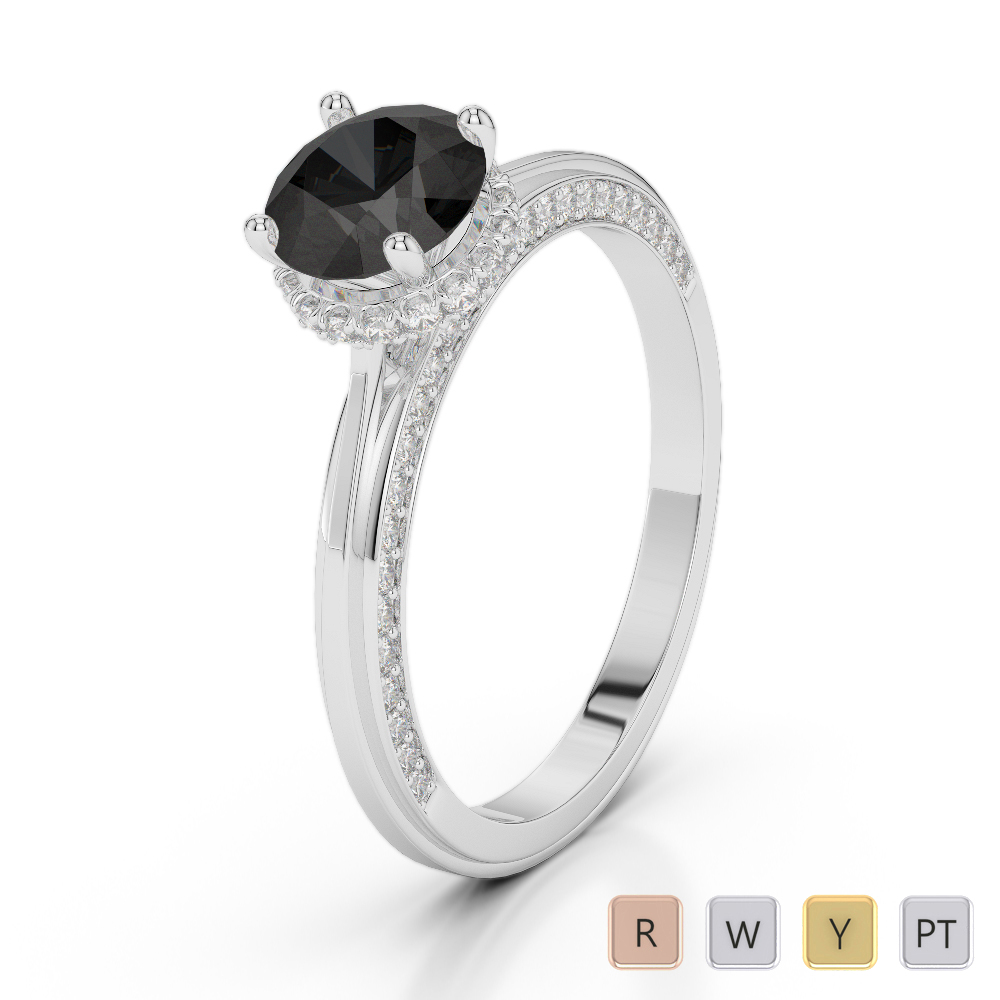 Gold / Platinum Round Cut Black Diamond with Diamond Engagement Ring AGDR-2034