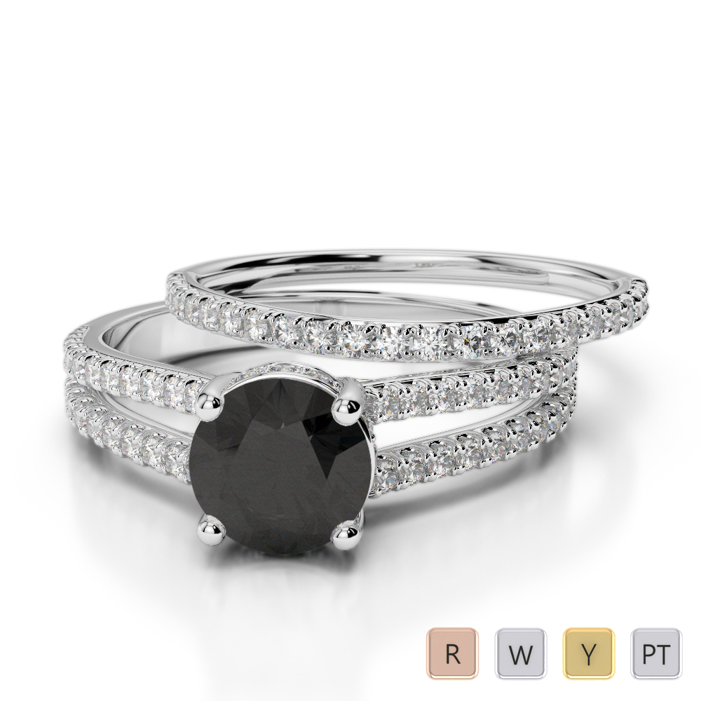 Gold / Platinum Round cut Black Diamond with Diamond Bridal Set Ring AGDR-2035