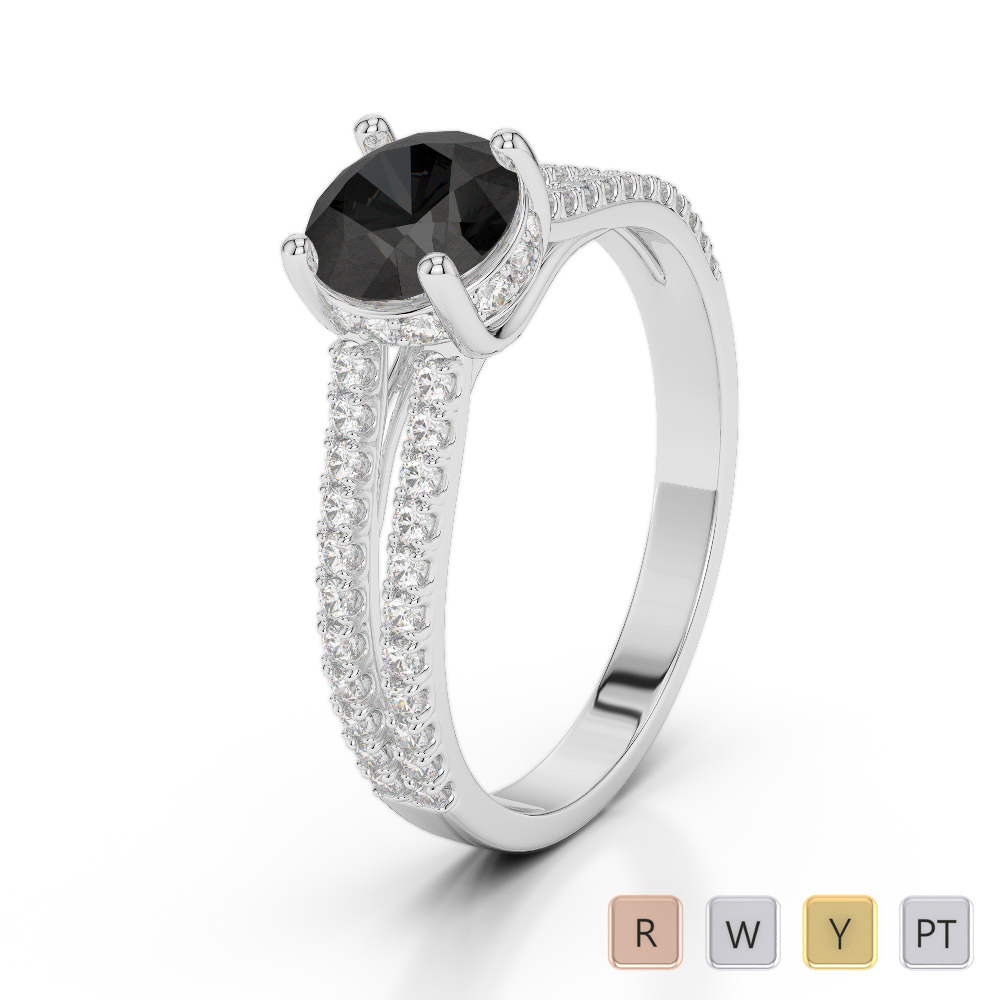 Gold / Platinum Round Cut Black Diamond with Diamond Engagement Ring AGDR-2036