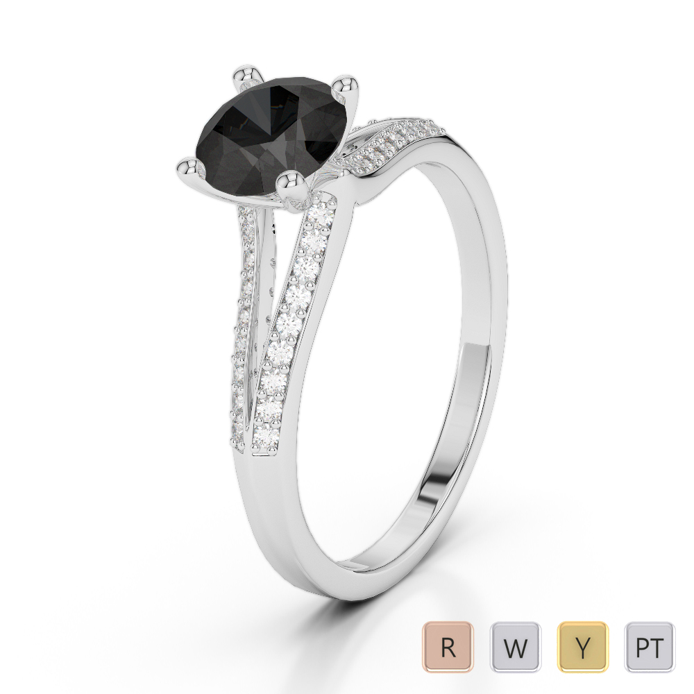 Gold / Platinum Round Cut Black Diamond with Diamond Engagement Ring AGDR-2038