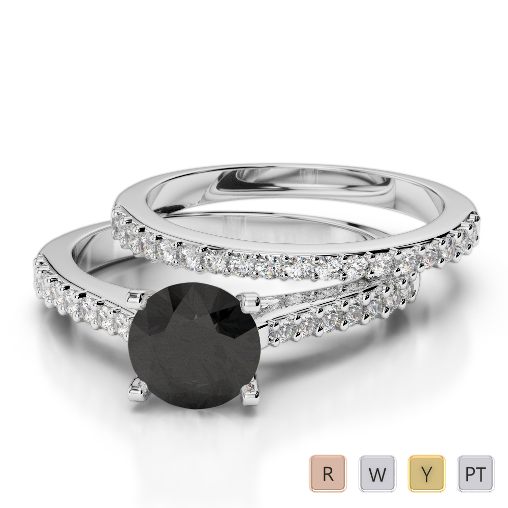 Gold / Platinum Round cut Black Diamond with Diamond Bridal Set Ring AGDR-2039