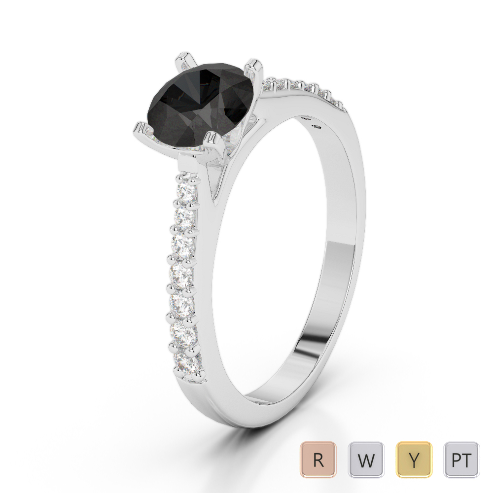 Gold / Platinum Round Cut Black Diamond with Diamond Engagement Ring AGDR-2040