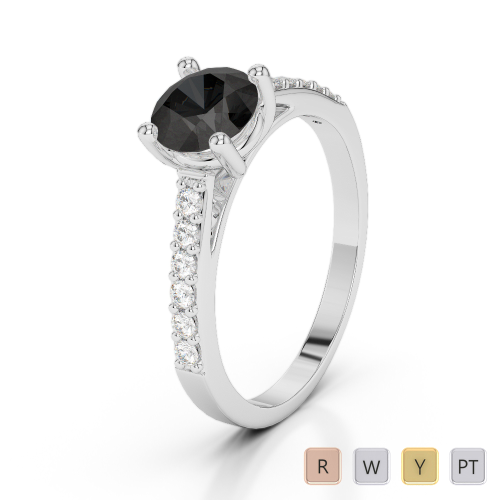 Gold / Platinum Round Cut Black Diamond with Diamond Engagement Ring AGDR-2042