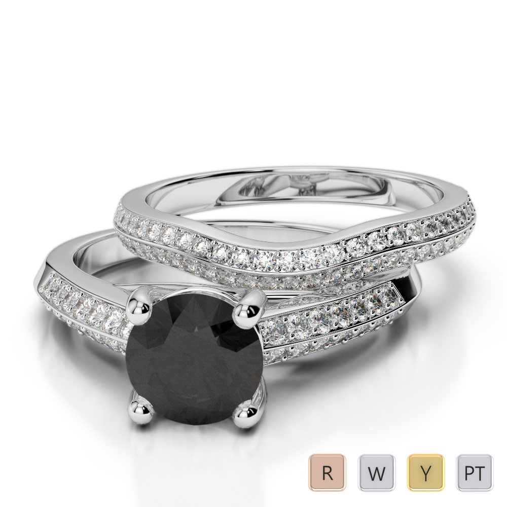 Gold / Platinum Round cut Black Diamond with Diamond Bridal Set Ring AGDR-2043