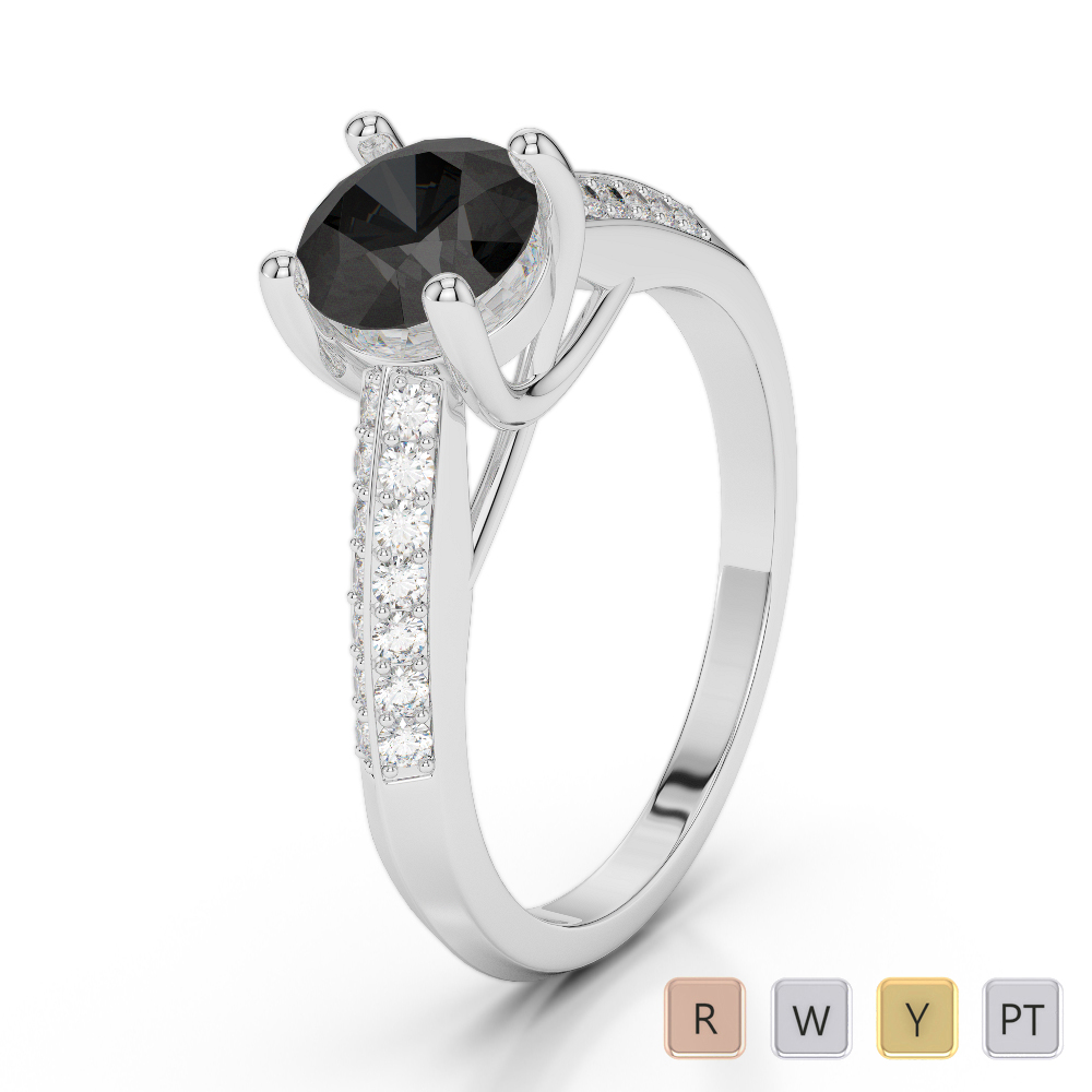 Gold / Platinum Round Cut Black Diamond with Diamond Engagement Ring AGDR-2044