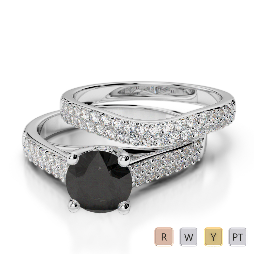 Gold / Platinum Round cut Black Diamond with Diamond Bridal Set Ring AGDR-2045
