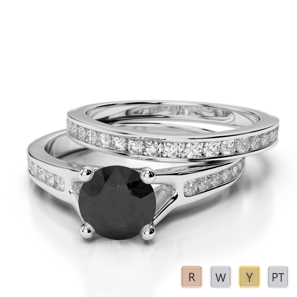 Gold / Platinum Round cut Black Diamond with Diamond Bridal Set Ring AGDR-2047