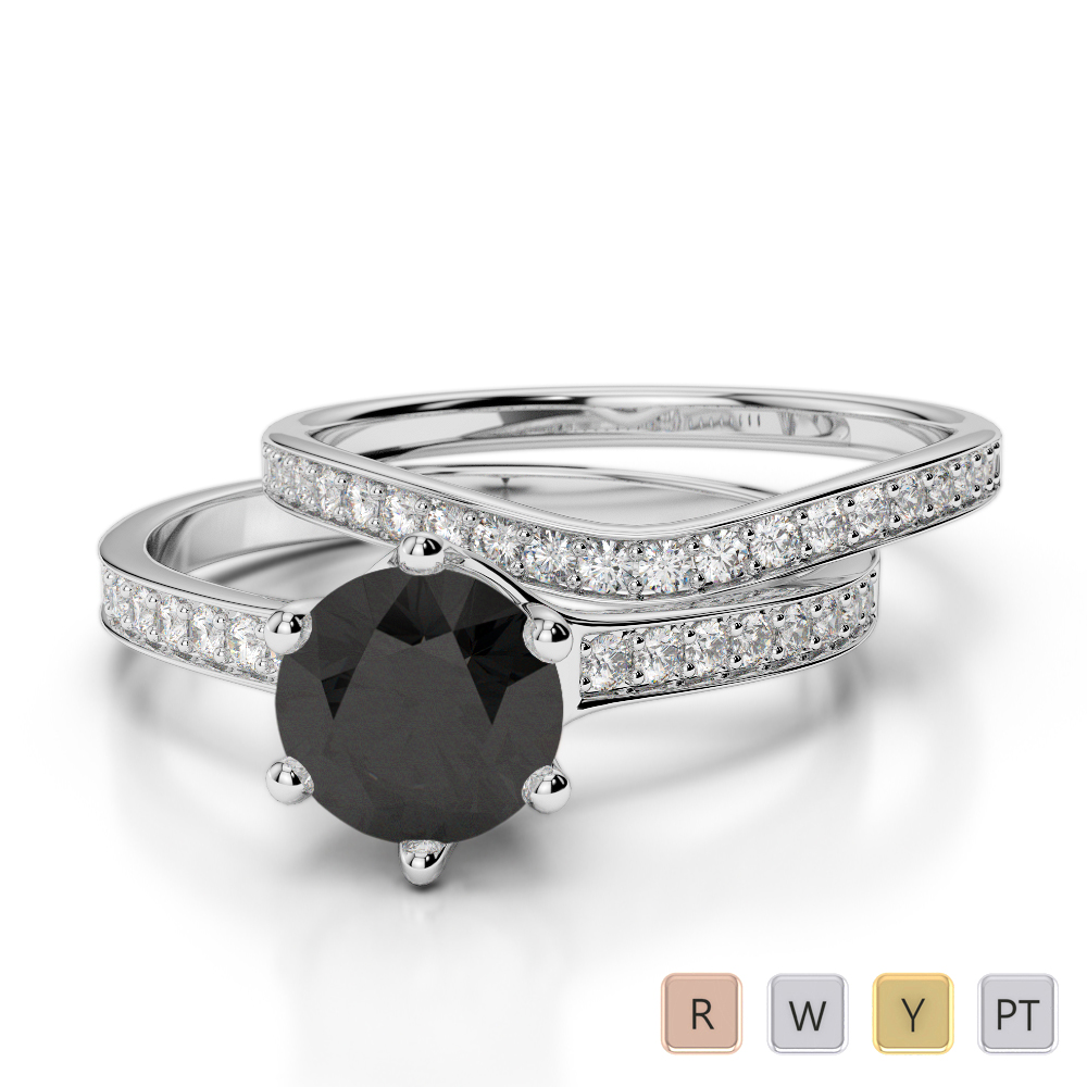 Gold / Platinum Round cut Black Diamond with Diamond Bridal Set Ring AGDR-2049
