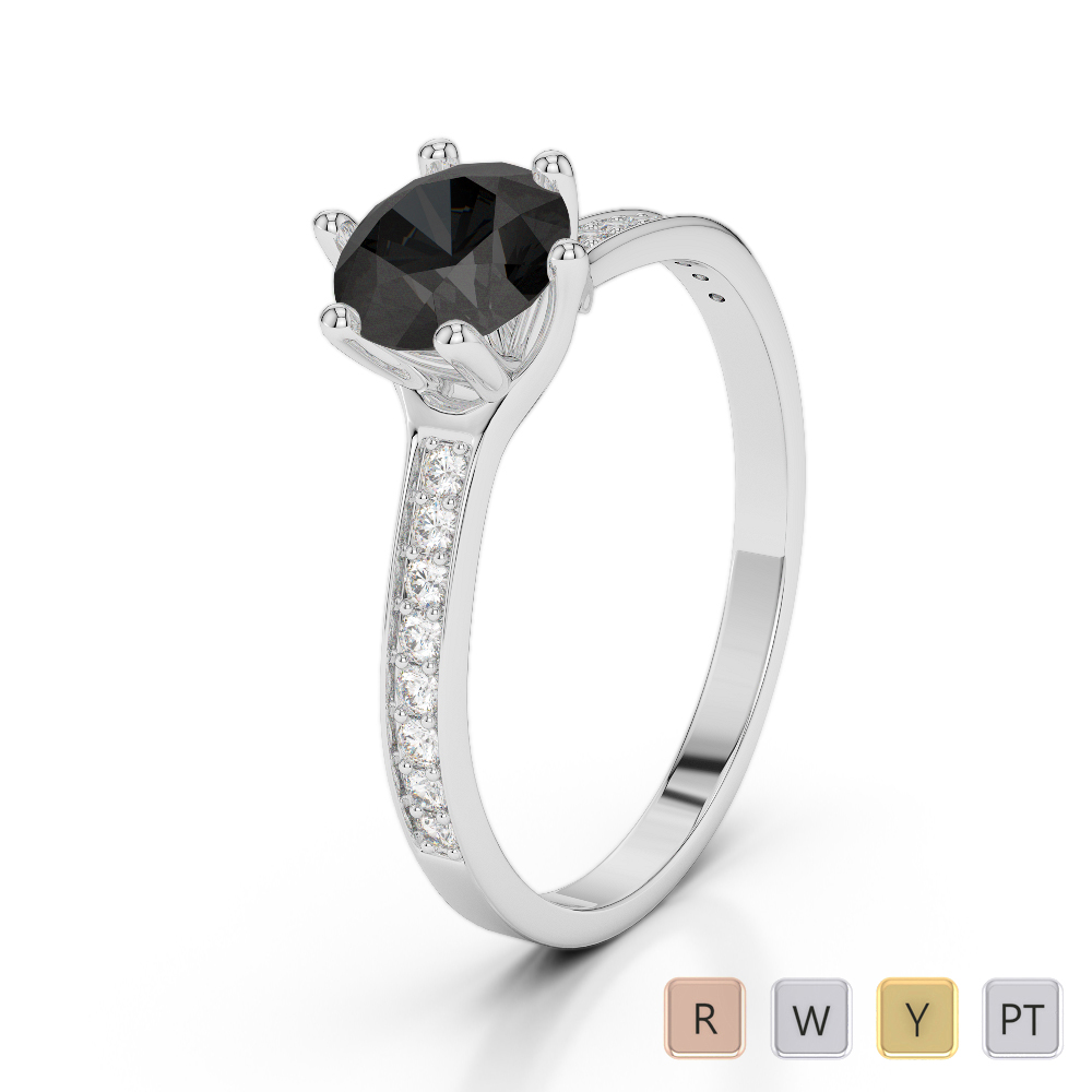 Gold / Platinum Round Cut Black Diamond with Diamond Engagement Ring AGDR-2050