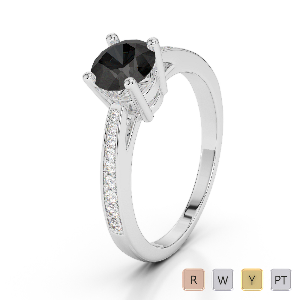 Gold / Platinum Round Cut Black Diamond with Diamond Engagement Ring AGDR-2052
