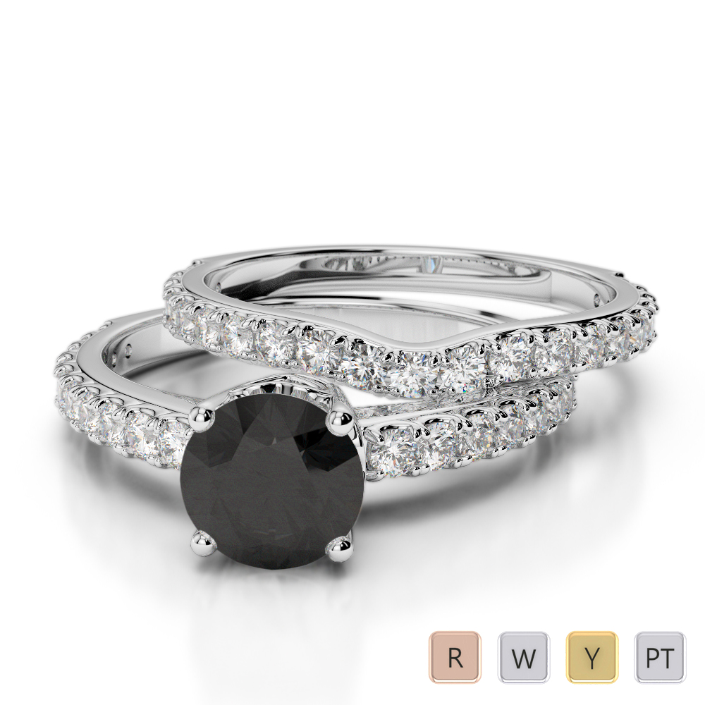 Gold / Platinum Round cut Black Diamond with Diamond Bridal Set Ring AGDR-2055