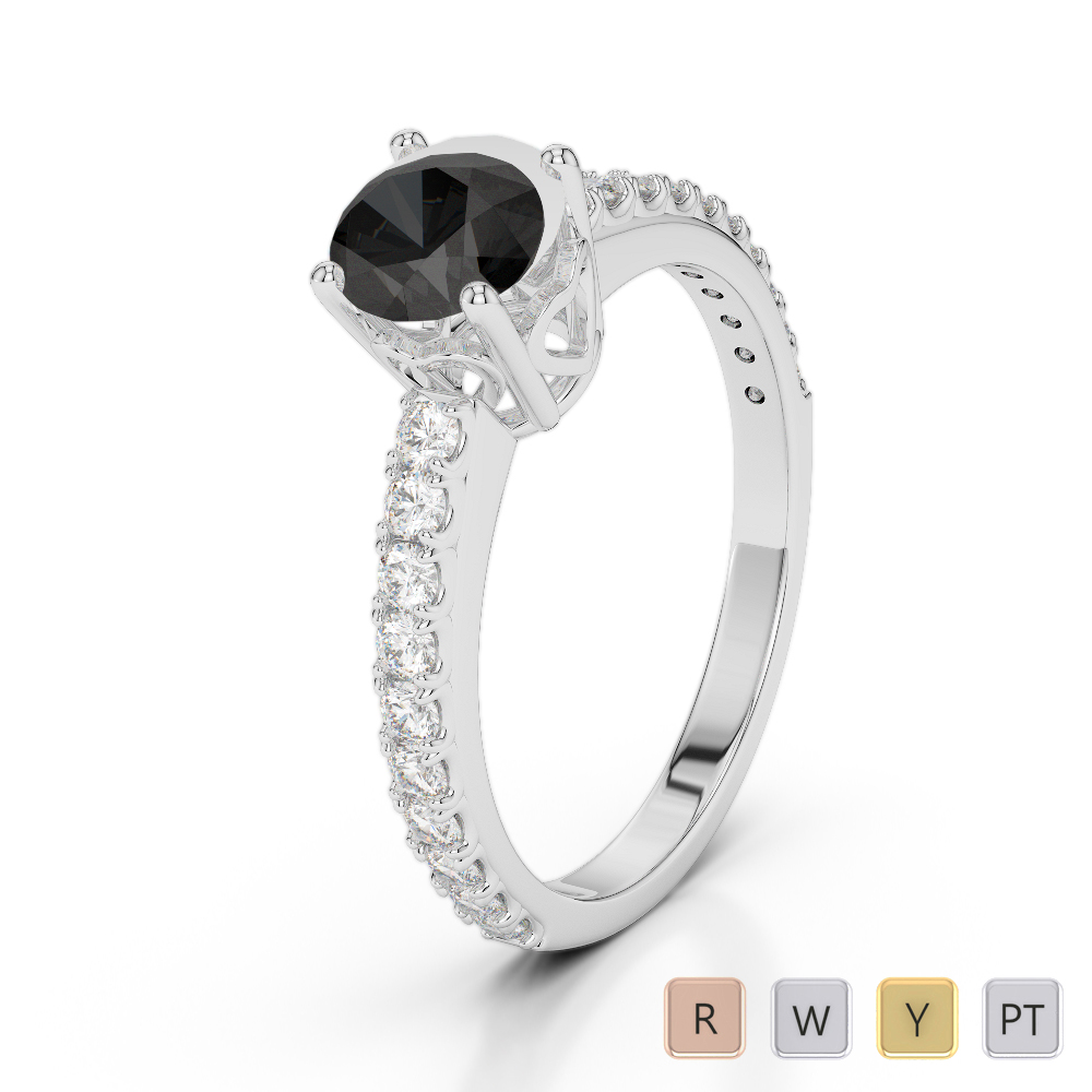 Gold / Platinum Round Cut Black Diamond with Diamond Engagement Ring AGDR-2056