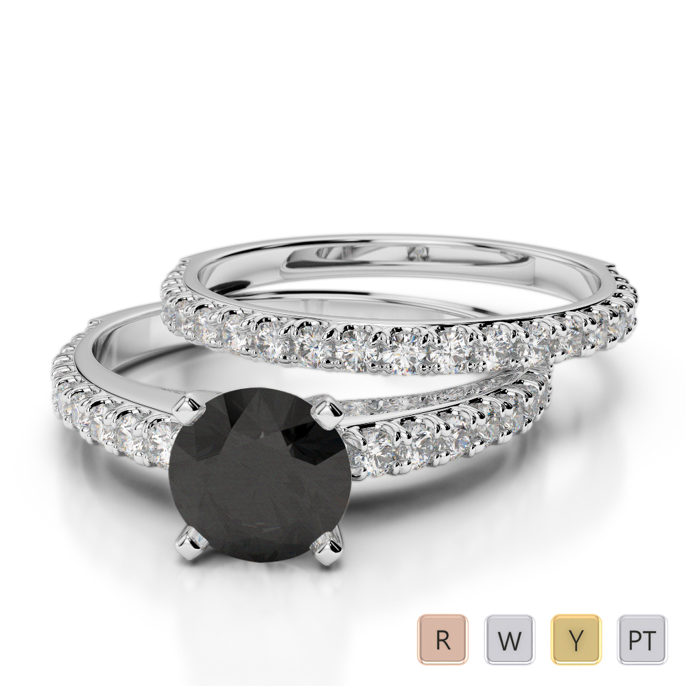 Gold / Platinum Round cut Black Diamond with Diamond Bridal Set Ring AGDR-2057