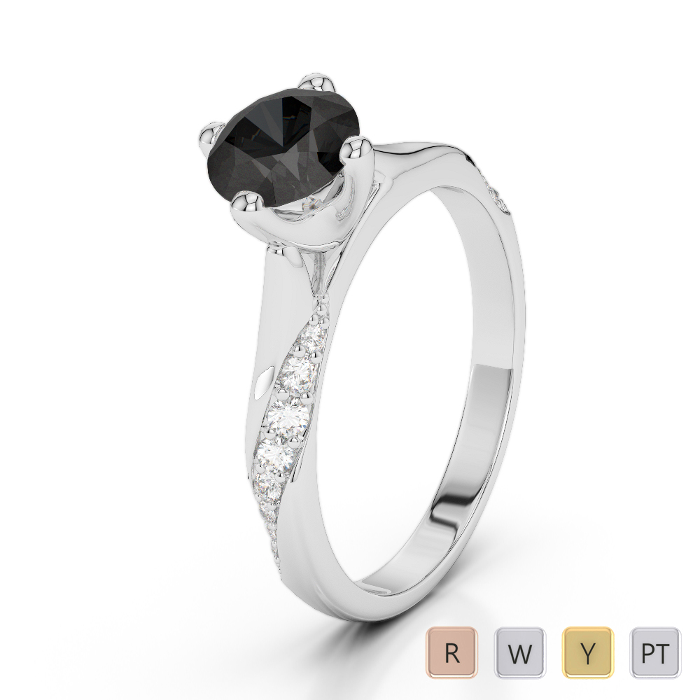 Gold / Platinum Round Cut Black Diamond with Diamond Engagement Ring AGDR-2060