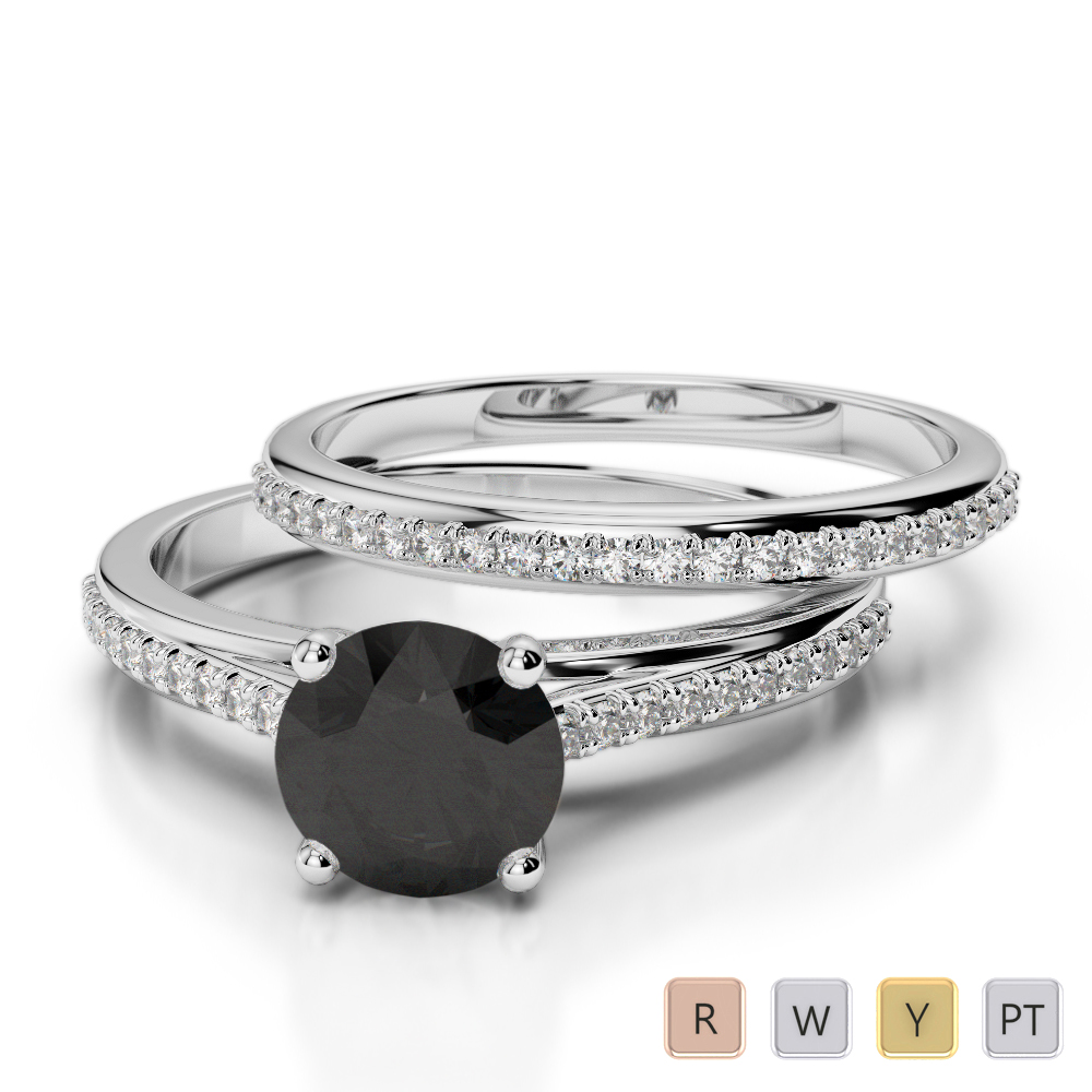 Gold / Platinum Round cut Black Diamond with Diamond Bridal Set Ring AGDR-2061