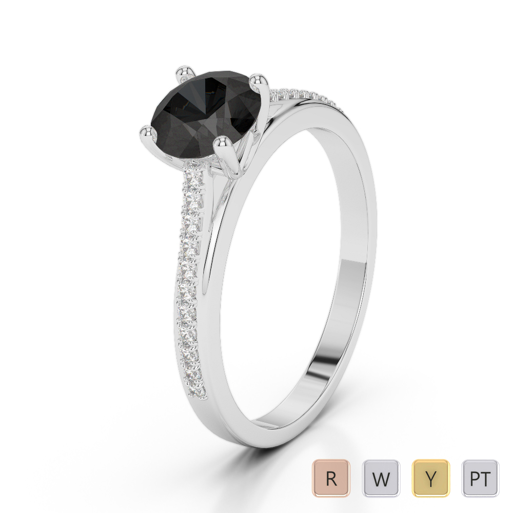 Gold / Platinum Round Cut Black Diamond with Diamond Engagement Ring AGDR-2062