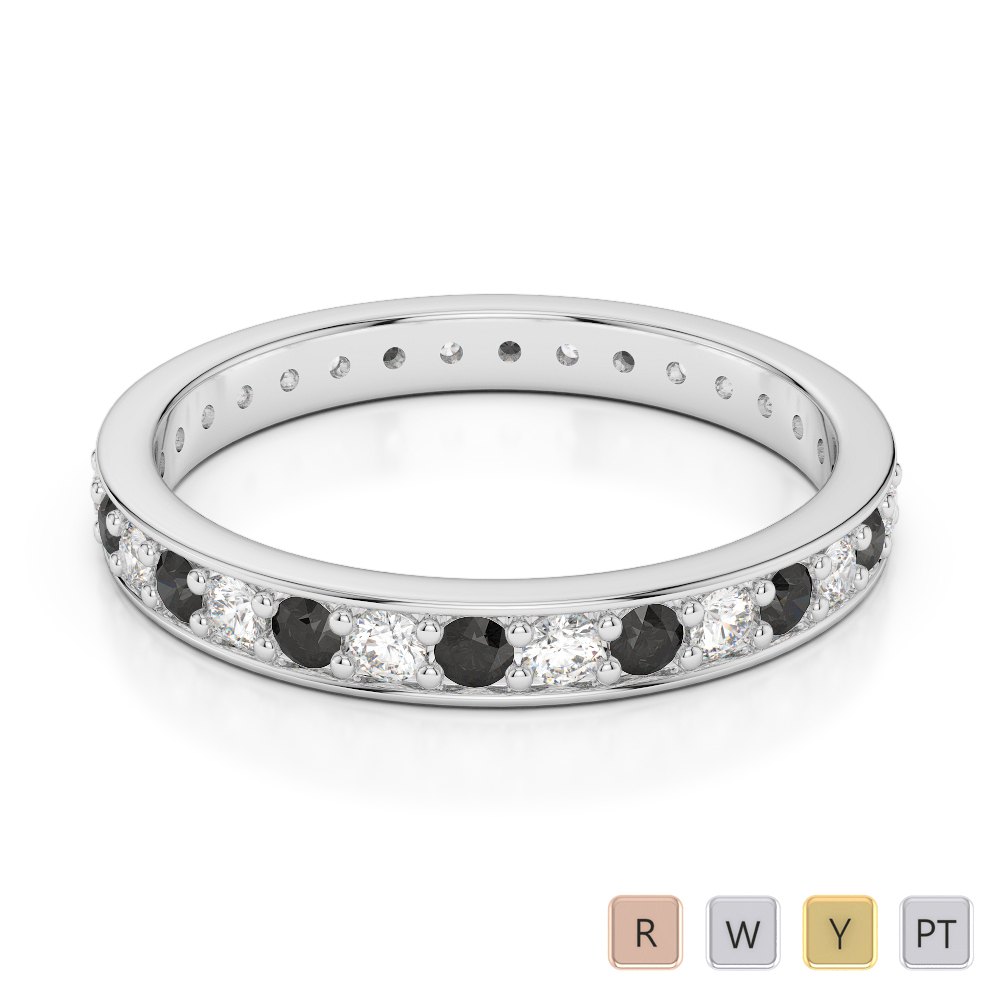 2.5 MM Gold / Platinum Round Cut Black Diamond with Diamond Full Eternity Ring AGDR-1079