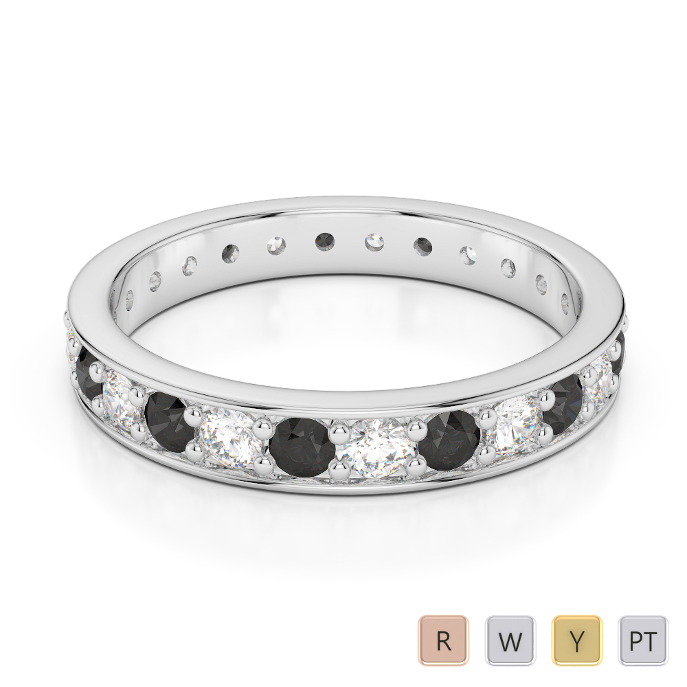 3 MM Gold / Platinum Round Cut Black Diamond with Diamond Full Eternity Ring AGDR-1080