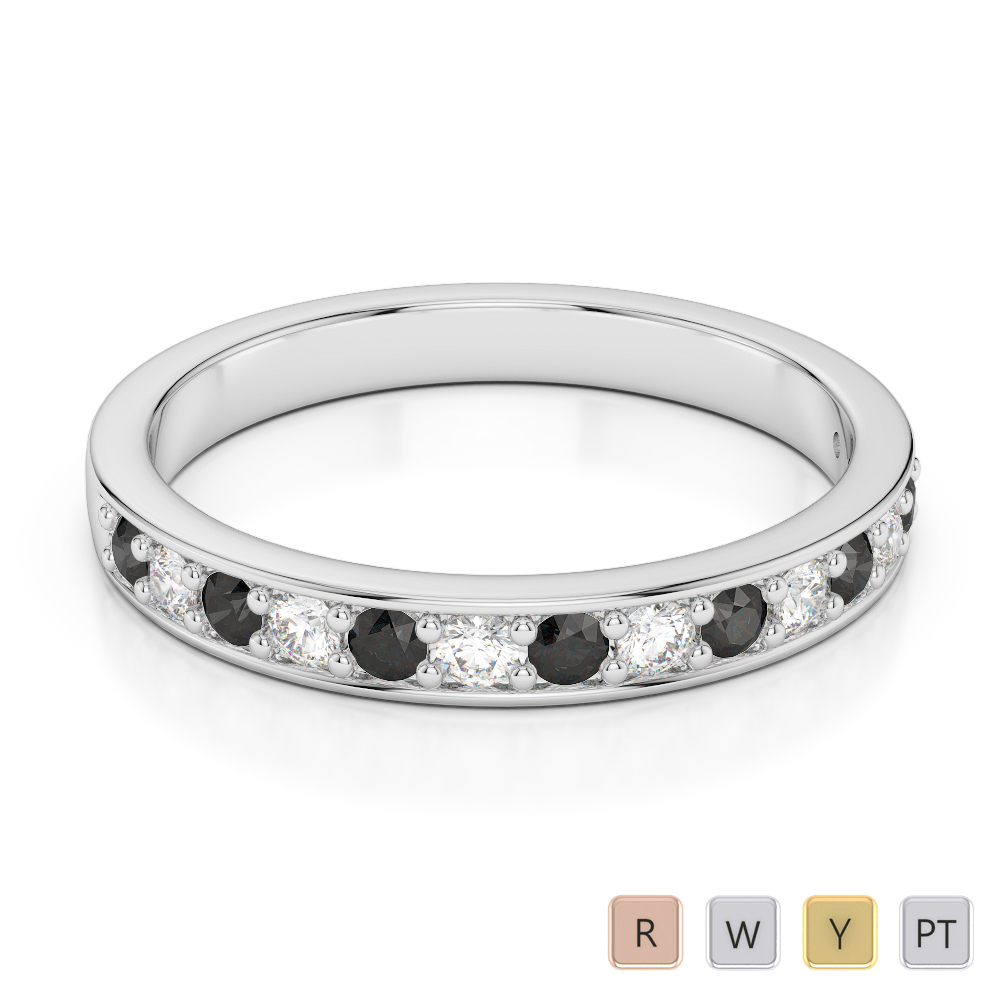 2.5 MM Gold / Platinum Round Cut Black Diamond with Diamond Half Eternity Ring AGDR-1083