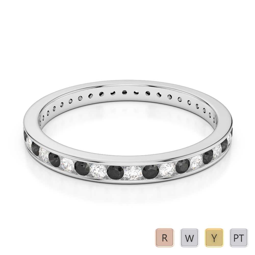 2.5 MM Gold / Platinum Round Cut Black Diamond with Diamond Full Eternity Ring AGDR-1086