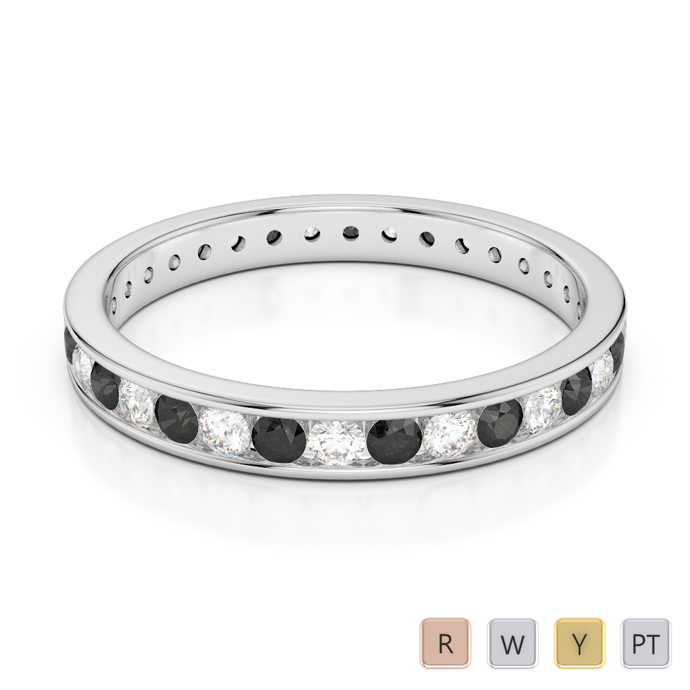 3 MM Gold / Platinum Round Cut Black Diamond with Diamond Full Eternity Ring AGDR-1087