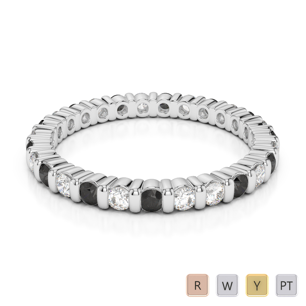 2 MM Gold / Platinum Round Cut Black Diamond with Diamond Full Eternity Ring AGDR-1092