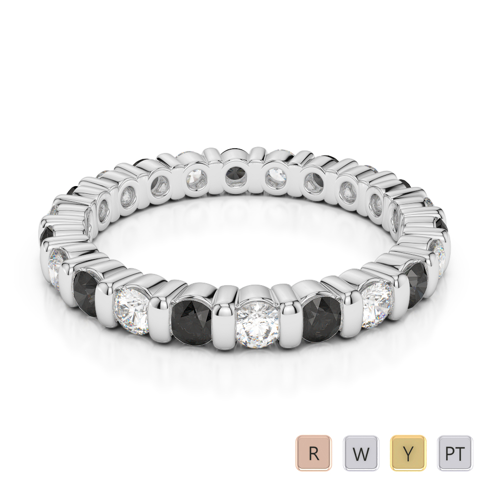 2.5 MM Gold / Platinum Round Cut Black Diamond with Diamond Full Eternity Ring AGDR-1093