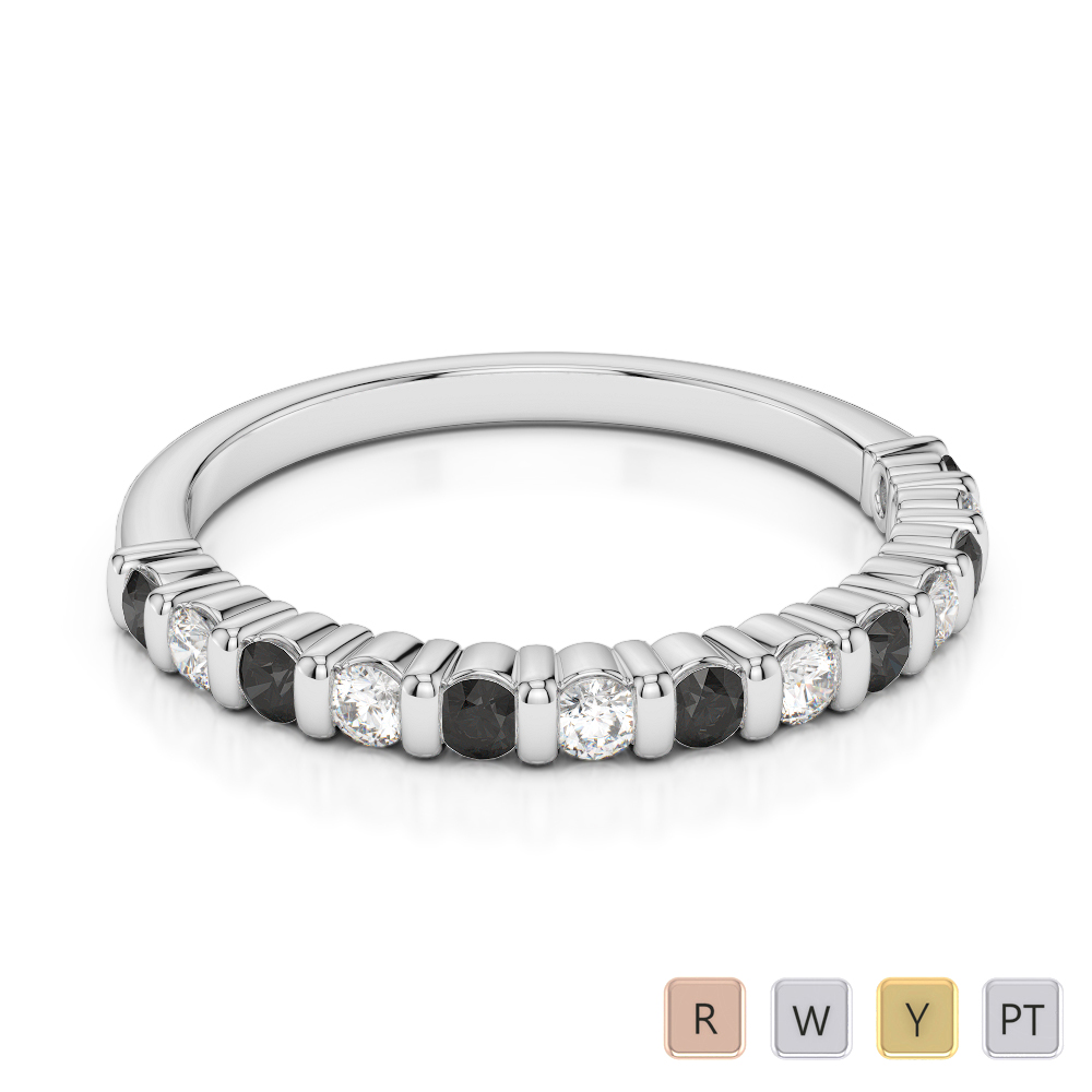 2 MM Gold / Platinum Round Cut Black Diamond with Diamond Half Eternity Ring AGDR-1095