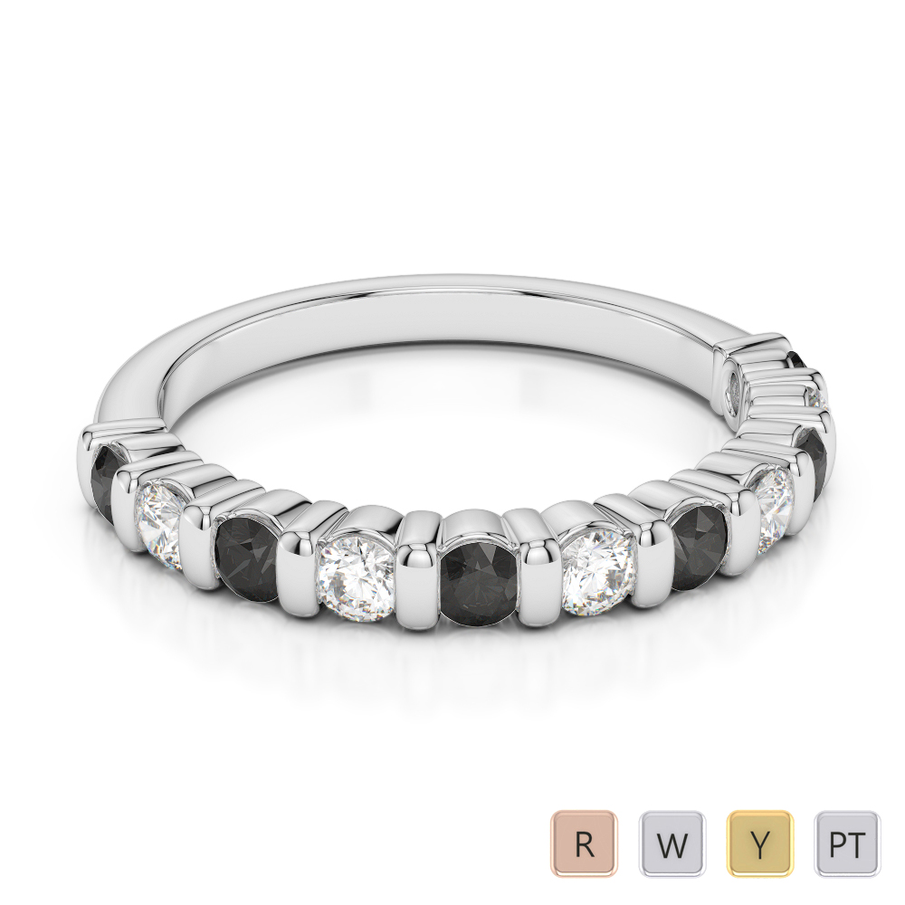 2.5 MM Gold / Platinum Round Cut Black Diamond with Diamond Half Eternity Ring AGDR-1096